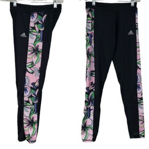 adidas Girls Large 14 Floral Printed Panel Pocket Tights Aeroready Black Legging